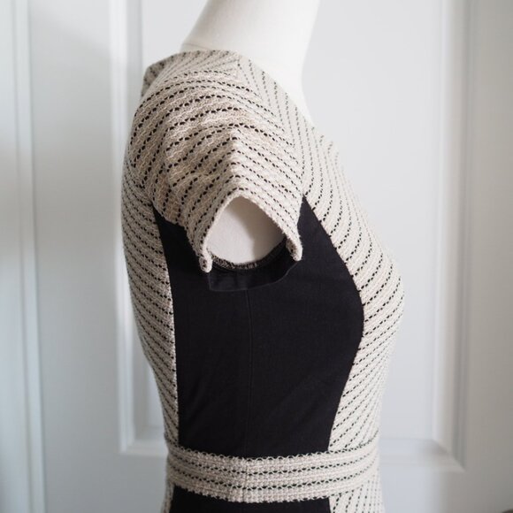 J Crew Black and Cream Chevron Panel Patterned Preppy Fitted Midi Dress Size 000 - Picture 3 of 16